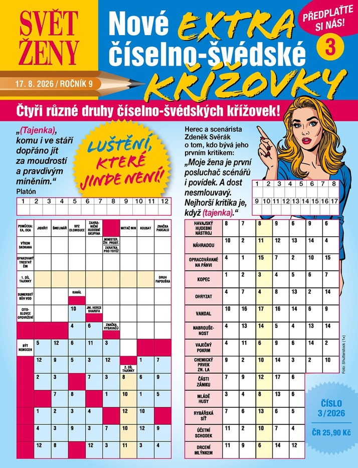 titulní strana časopisu Svět ženy Nové extra číselno-švédské křížovky a jeho předplatné
