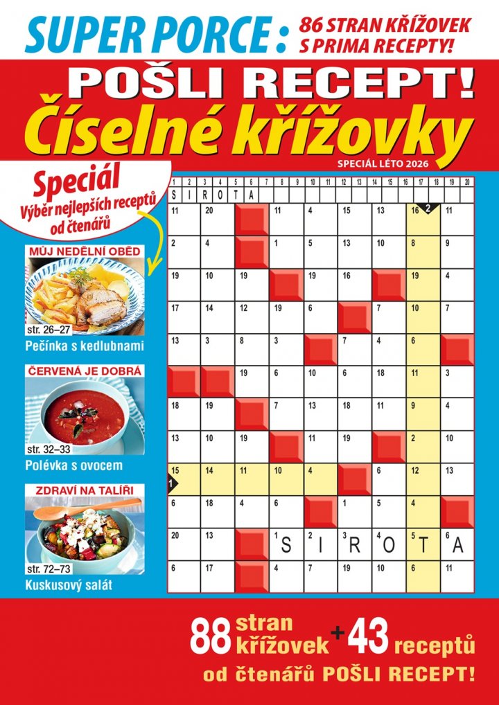 titulní strana časopisu Pošli recept Superporce číselné křížovky a jeho předplatné