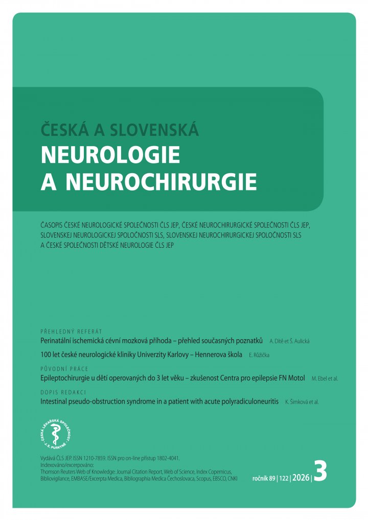 titulní strana časopisu Česká a slovenská neurologie a neurochirurgie  a jeho předplatné