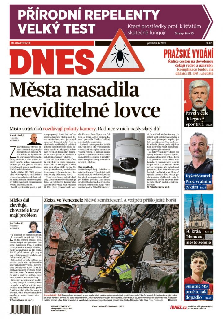titulní strana časopisu MF DNES a jeho předplatné